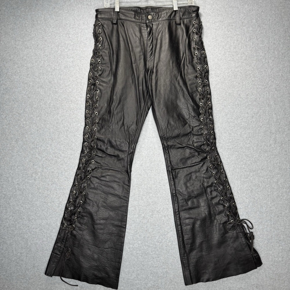 VTG Jamin Leather Pants Womens 10 Lace Up Sides Goth Heavy Metal Rocker Fetish